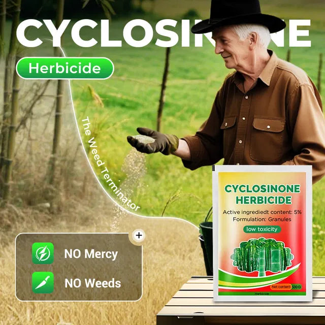 Cyclosinone Herbicide Granules pest repeller by 205, showing granules for weed and pest control in outdoor areas.
