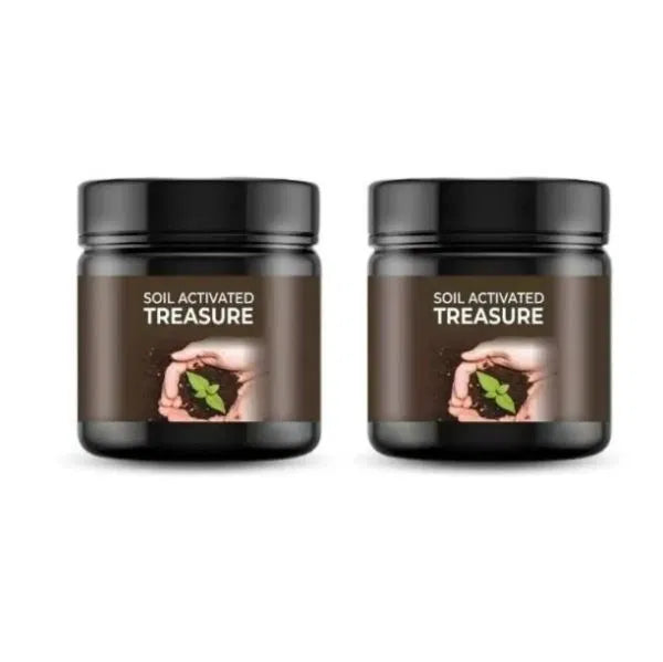 Soil Activated Treasure Premium Soil Activator 200g pack of 2, showing the granular soil enhancer used for healthy plant growth.