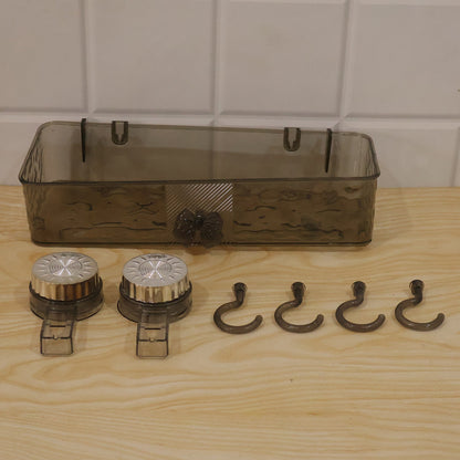 Wall Mounted Bathroom Storage Shelf With Suction Cups And Hanging Hooks (1 Set)