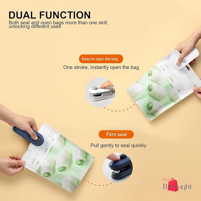 Portable Mini Sealing Machine 2-in-1 USB rechargeable bag sealer with magnetic heat sealing and cutting function in multicolour.