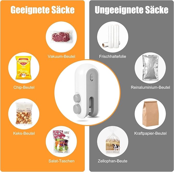 Portable Mini Sealing Machine by 22927, USB rechargeable, magnetic heat sealing and cutting plastic bags in multicolour.