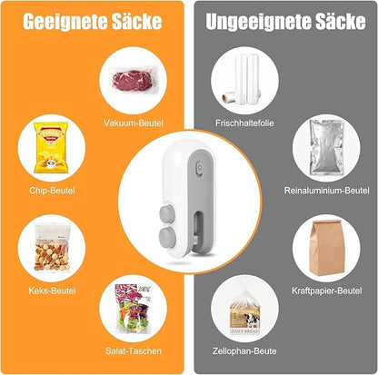 Portable Mini Sealing Machine by 22927, USB rechargeable, magnetic heat sealing and cutting plastic bags in multicolour.