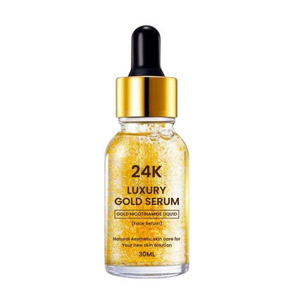 Drpshippr 24K gold luxury face serum in a glass bottle, showcasing its elegant packaging and golden liquid for skincare.