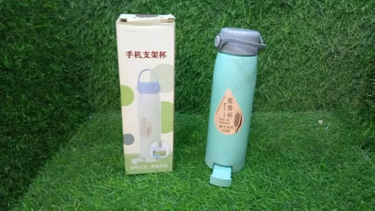 High Portable Water Bottle, Creative Wheat Fragrance Glass Bottle Water with Mobile Phone Holder Wide Mouth Glass Water 380ml (MOQ 80 pc)