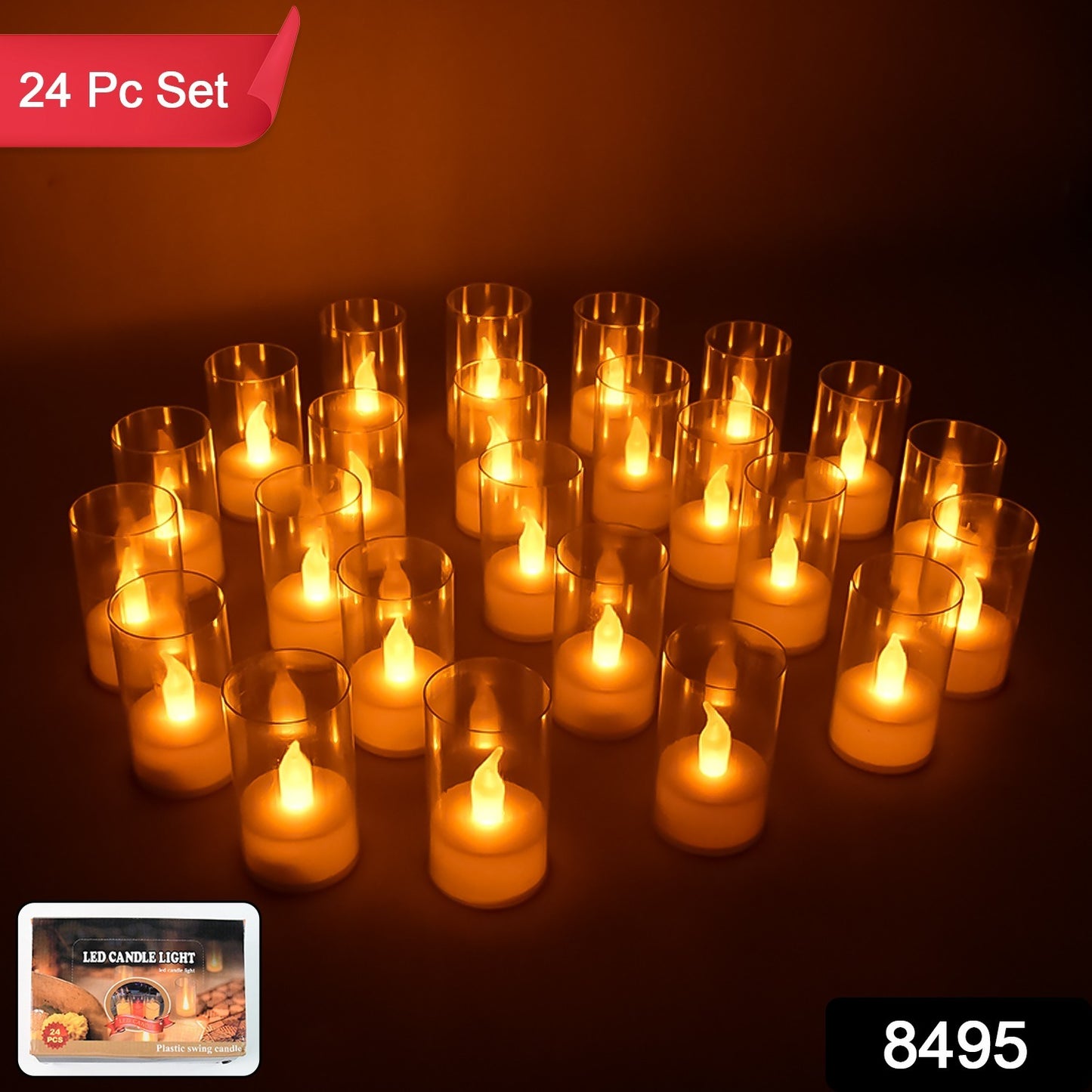Flameless Candles With Transparent Plastic Covers Set Of 24 Pcs Led