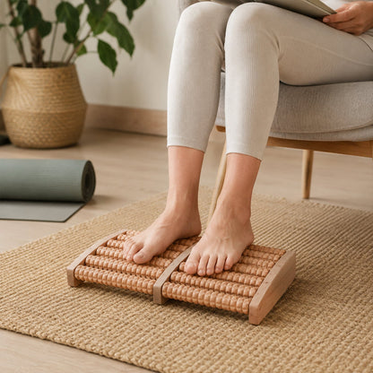 Manual Wooden Dual Foot Roller Massager With Textured Rollers For Home (1 Piece)