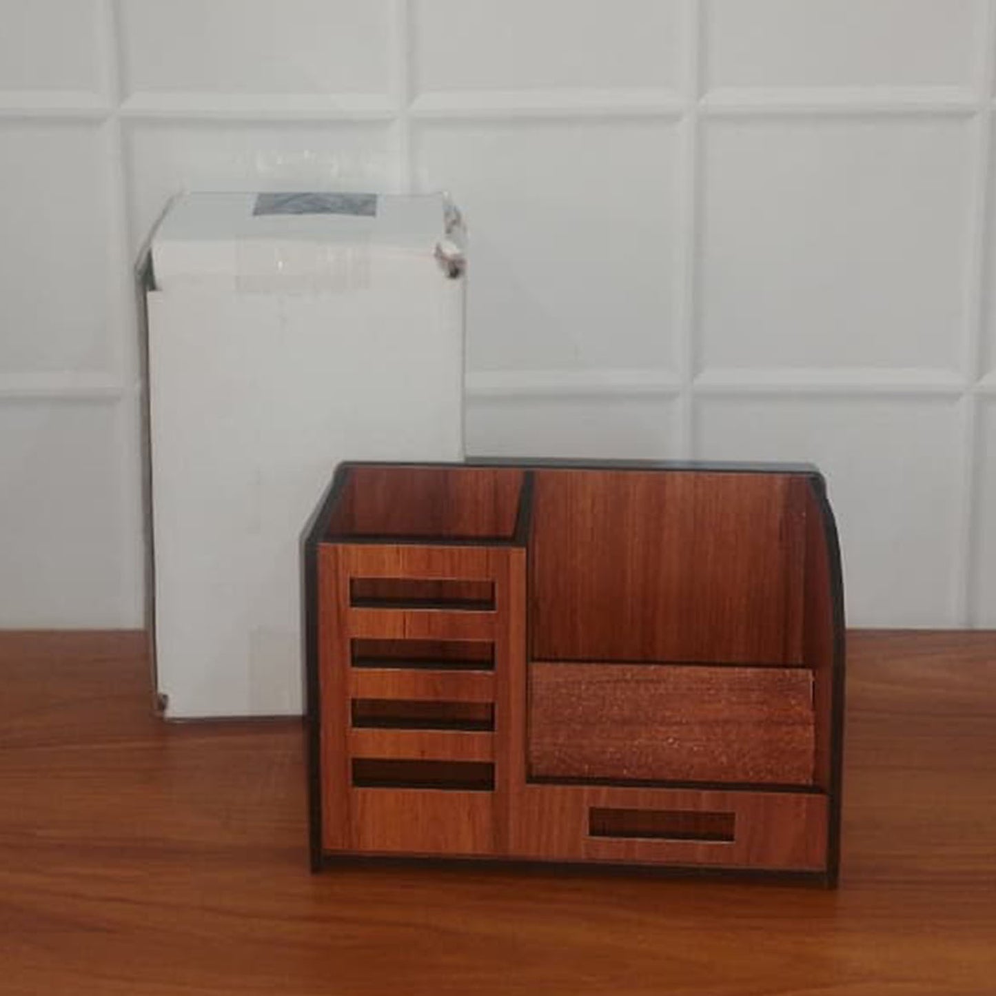 Premium Wooden Desk Organizer With Phone Stand Pen Holder Card Holder (1 Pc)