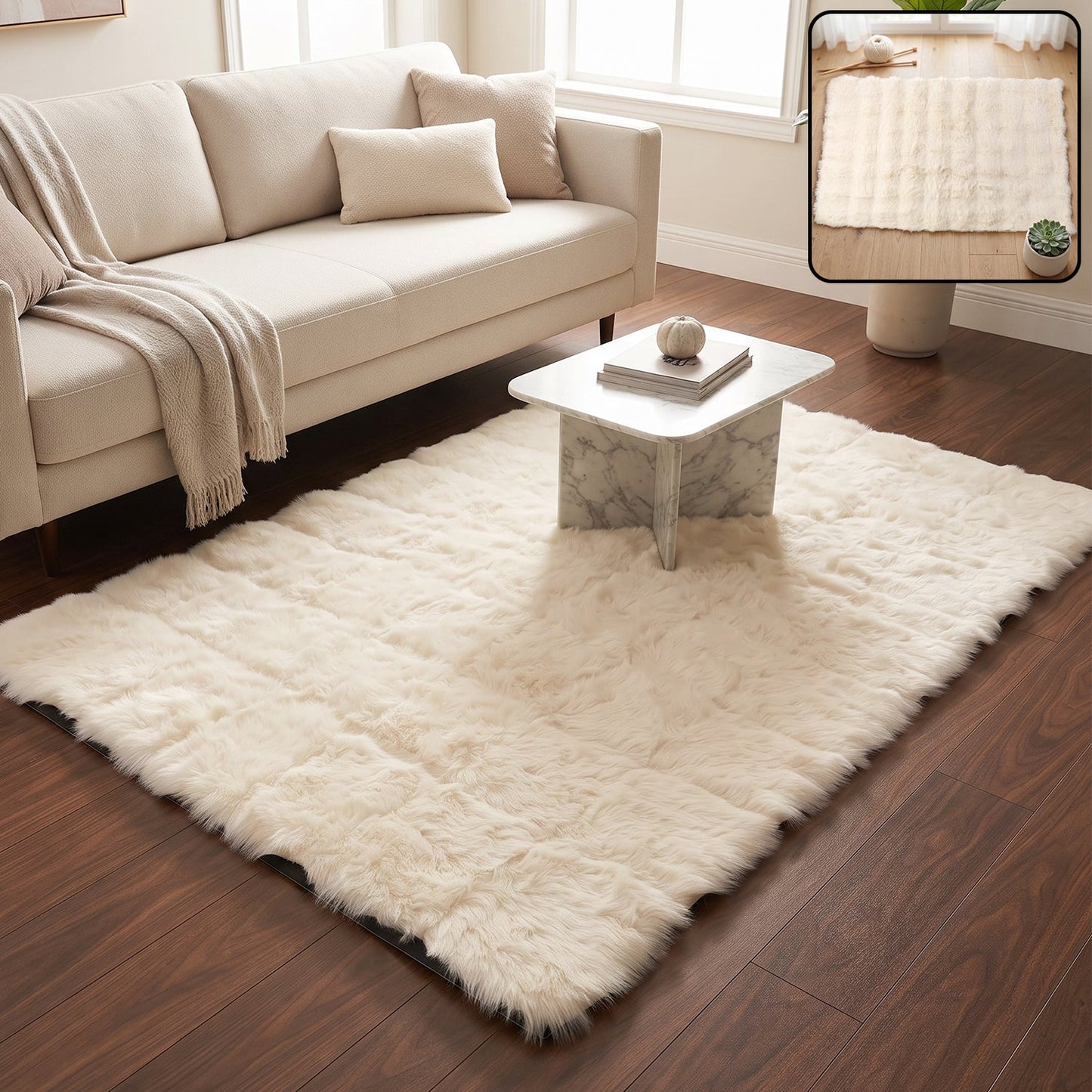 Anti Slip Soft Fluffy Faux Fur Carpet Mat 92 X 56 Cm For Living Room (1 Pc)