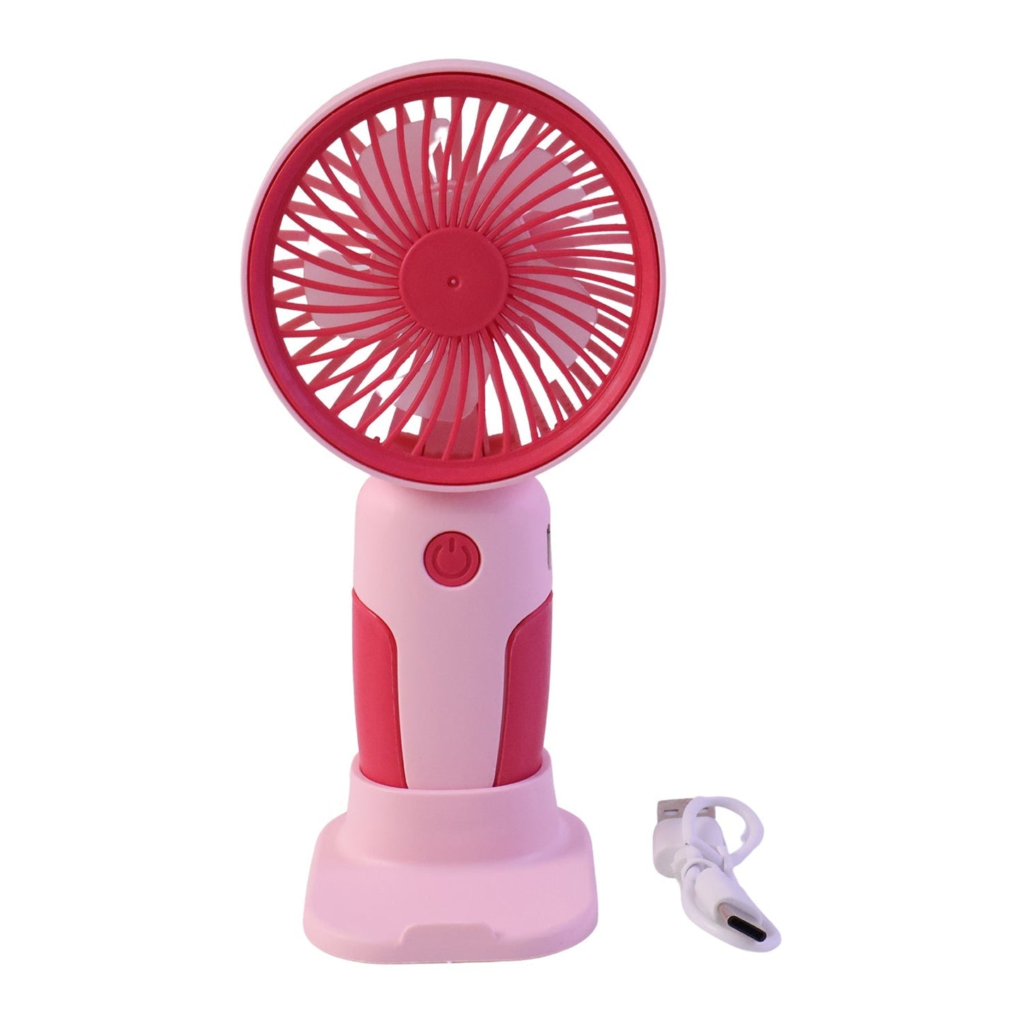 Wukusy mini handheld rechargeable personal fan with stand, portable USB desk fan, shown on a table with a stand and controls