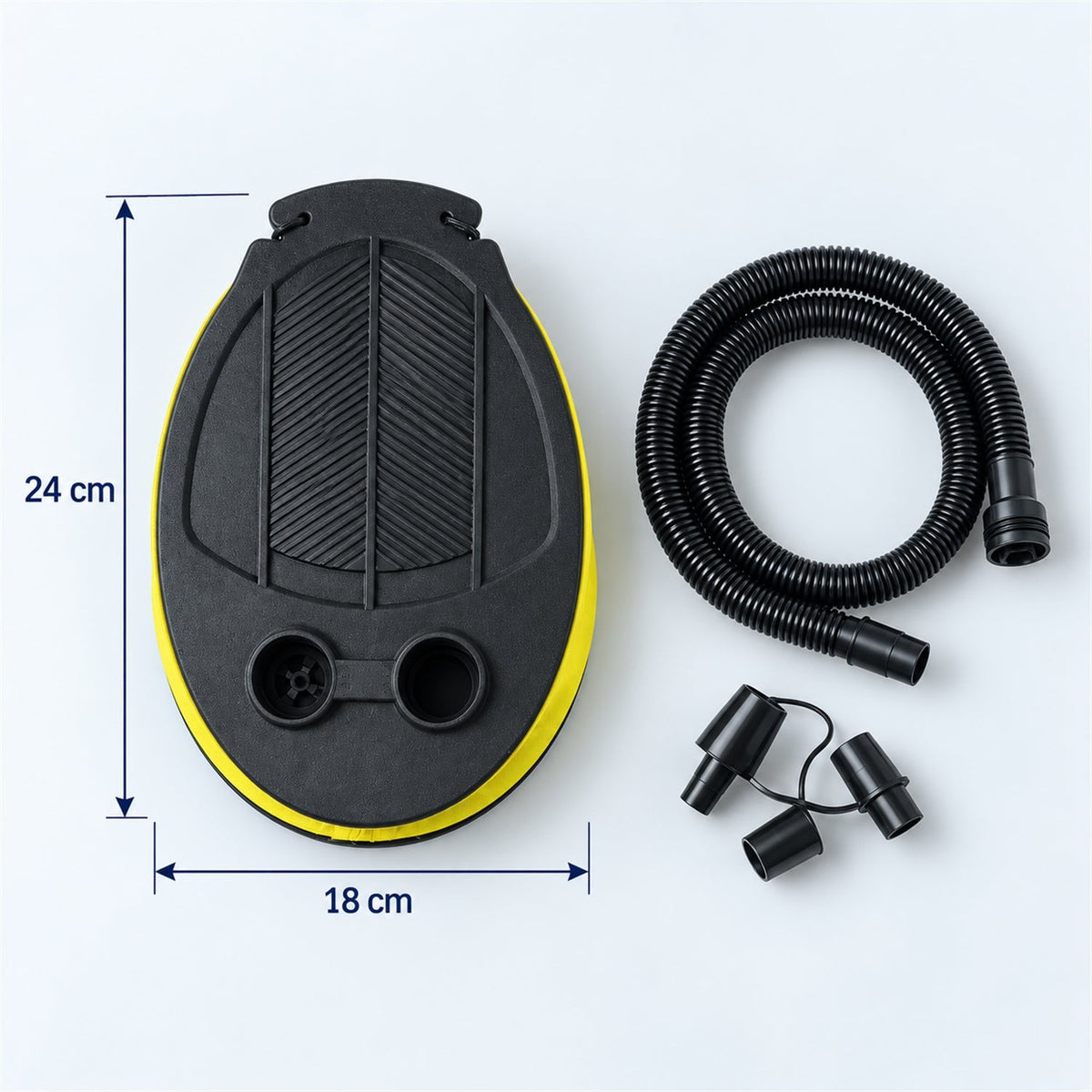 Wukusy manual foot air pump with flexible hose and nozzles for inflating pool floats and air beds.