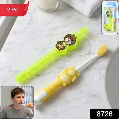 Kids Cartoon Design Toothbrush With Musical Whistle Set (2 Pc Set)