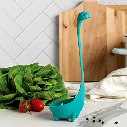 Wukusy Loch Ness Monster soup spoon with long handle, standing design, made of durable dinnerware for kitchen cooking and serving.