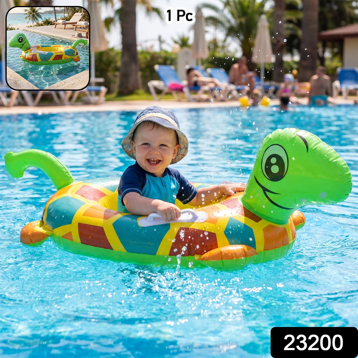 Kids Inflatable Turtle Swim Ring Pool Float With Handle Grip  1 Pc