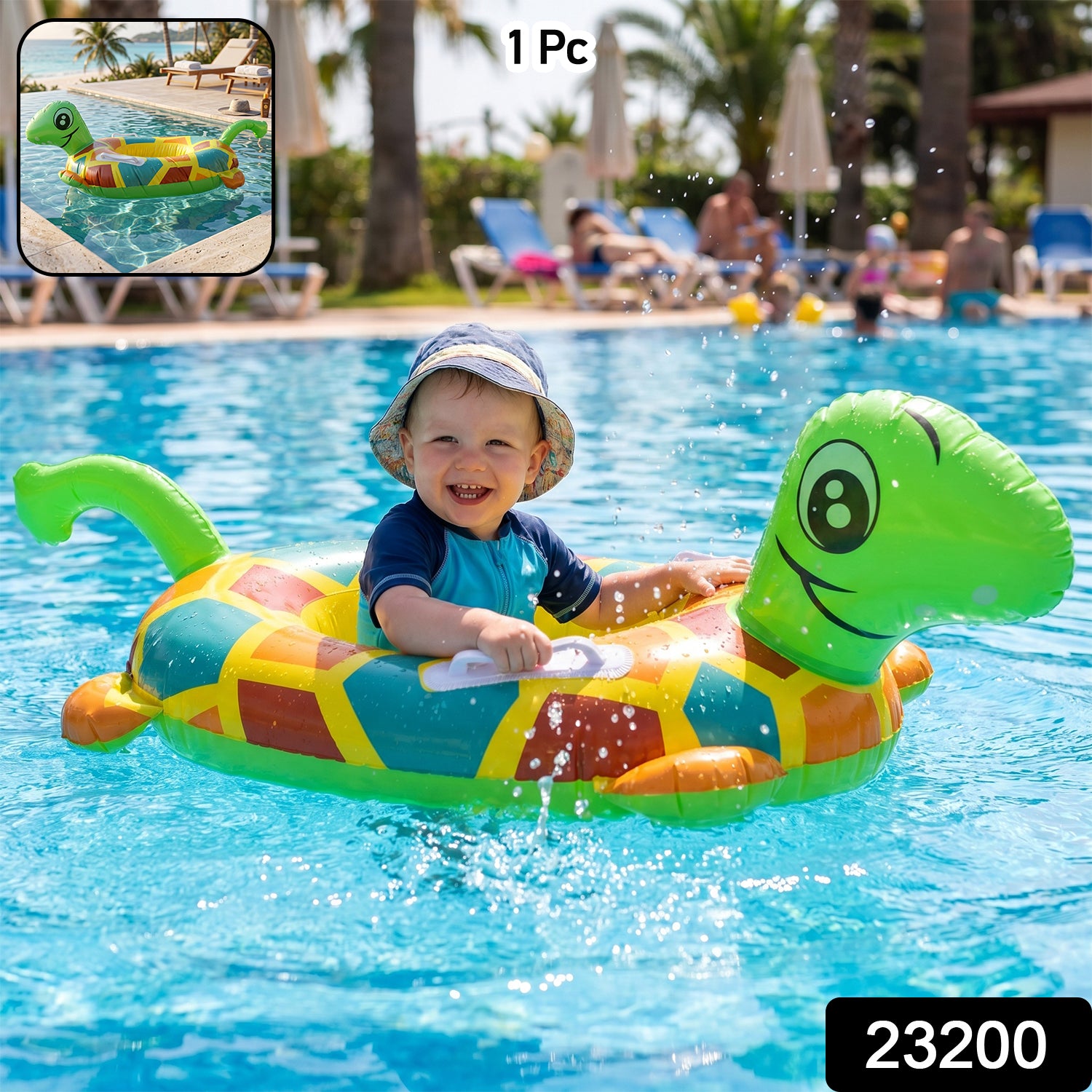 Kids Inflatable Turtle Swim Ring Pool Float With Handle Grip  1 Pc