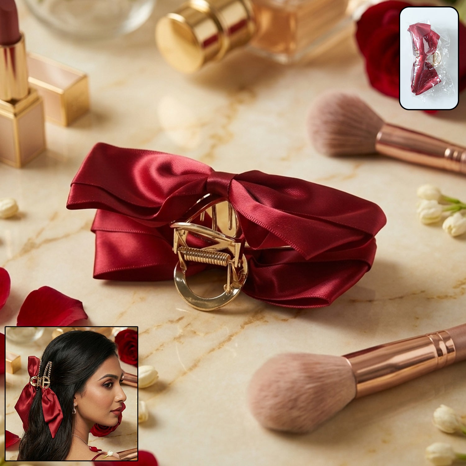Elegant Satin Bow Hair Claw Clip For Women (1 Pc)