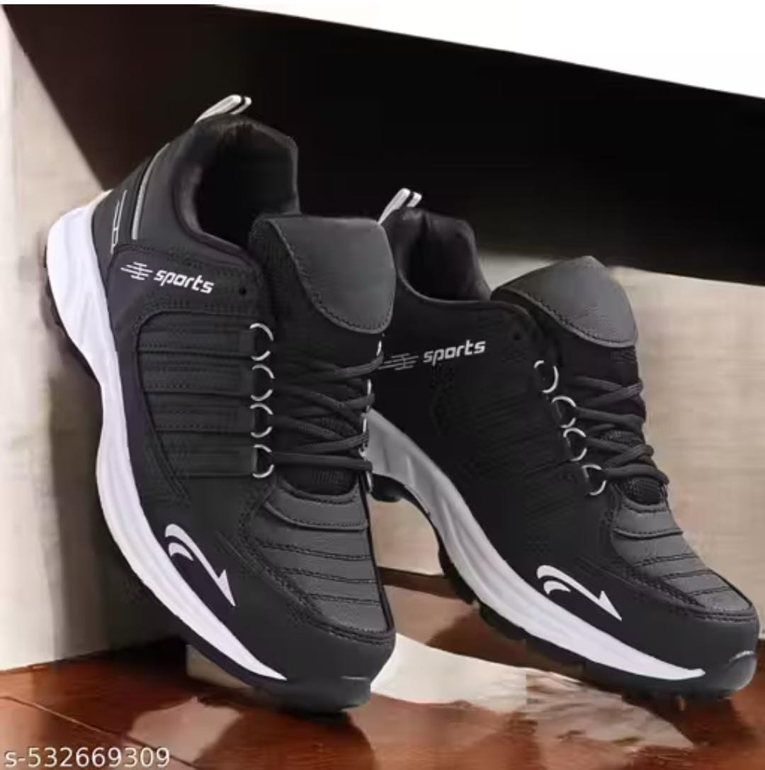 Black men's sports shoes by Drpshippr, lightweight athletic sneakers with breathable material and cushioned soles for active wear.