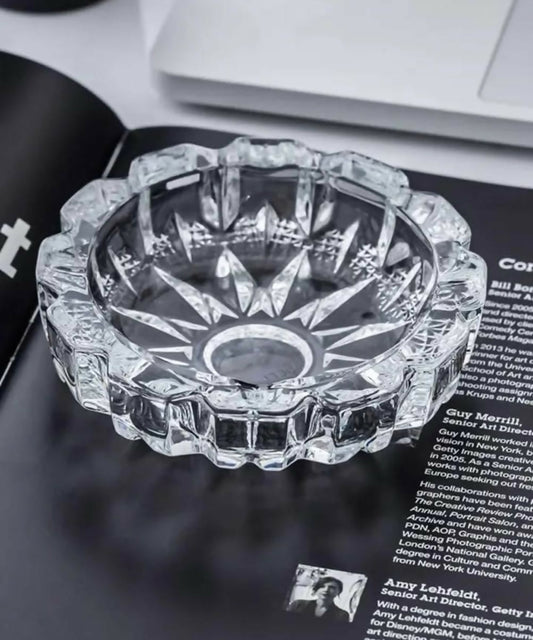 Crystal Glass Round Ashtray Heavy Duty Smoking Cigarette Holde