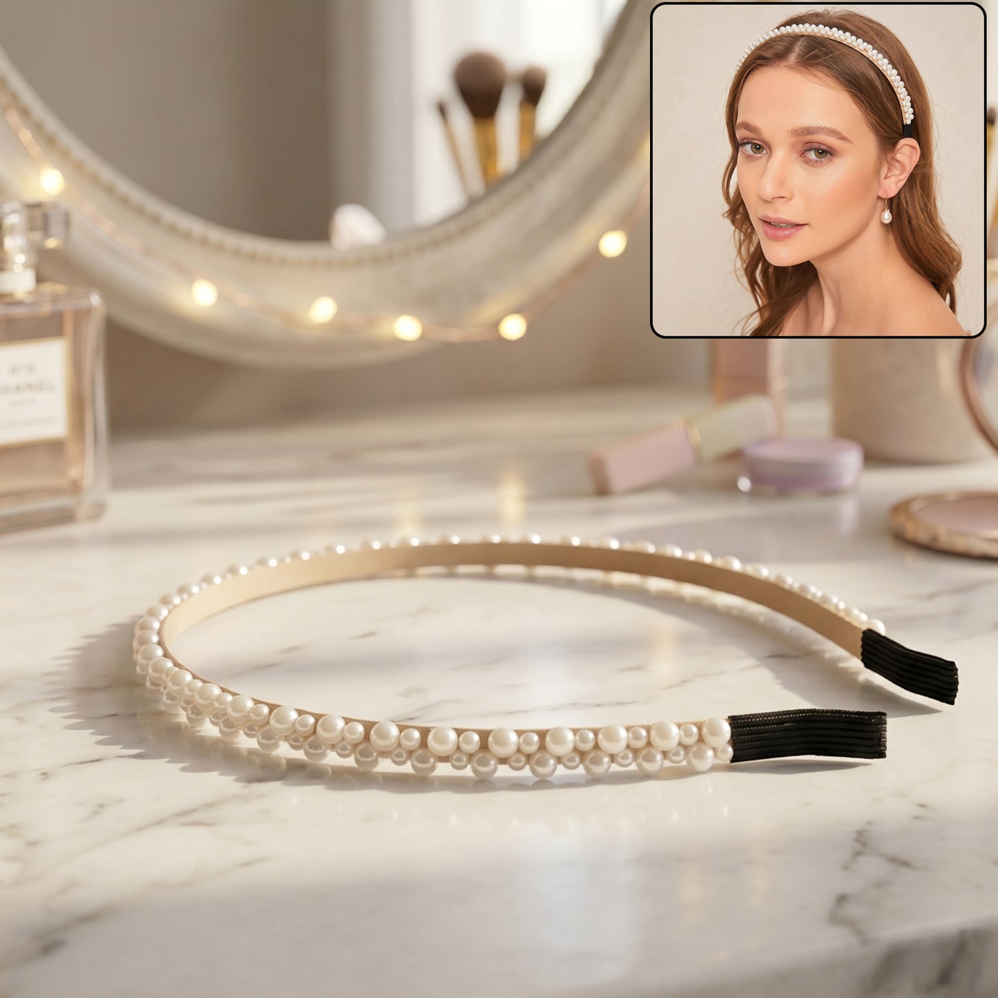 Double Layer Pearl Hairband Stylish Headband For Girls (1 Pc)