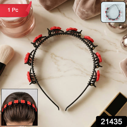 Decorative Floral Headband With Built In Mini Claw Clips Hair Band 1 Pc