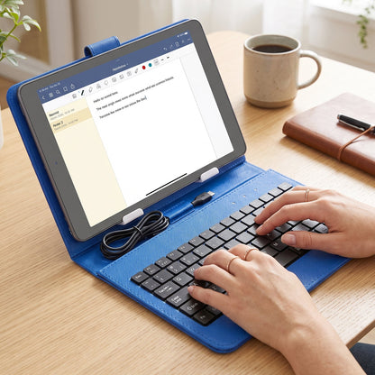 Portable Wired Tablet Keyboard With Pu Leather Flip Case And Stand (1 Pc)