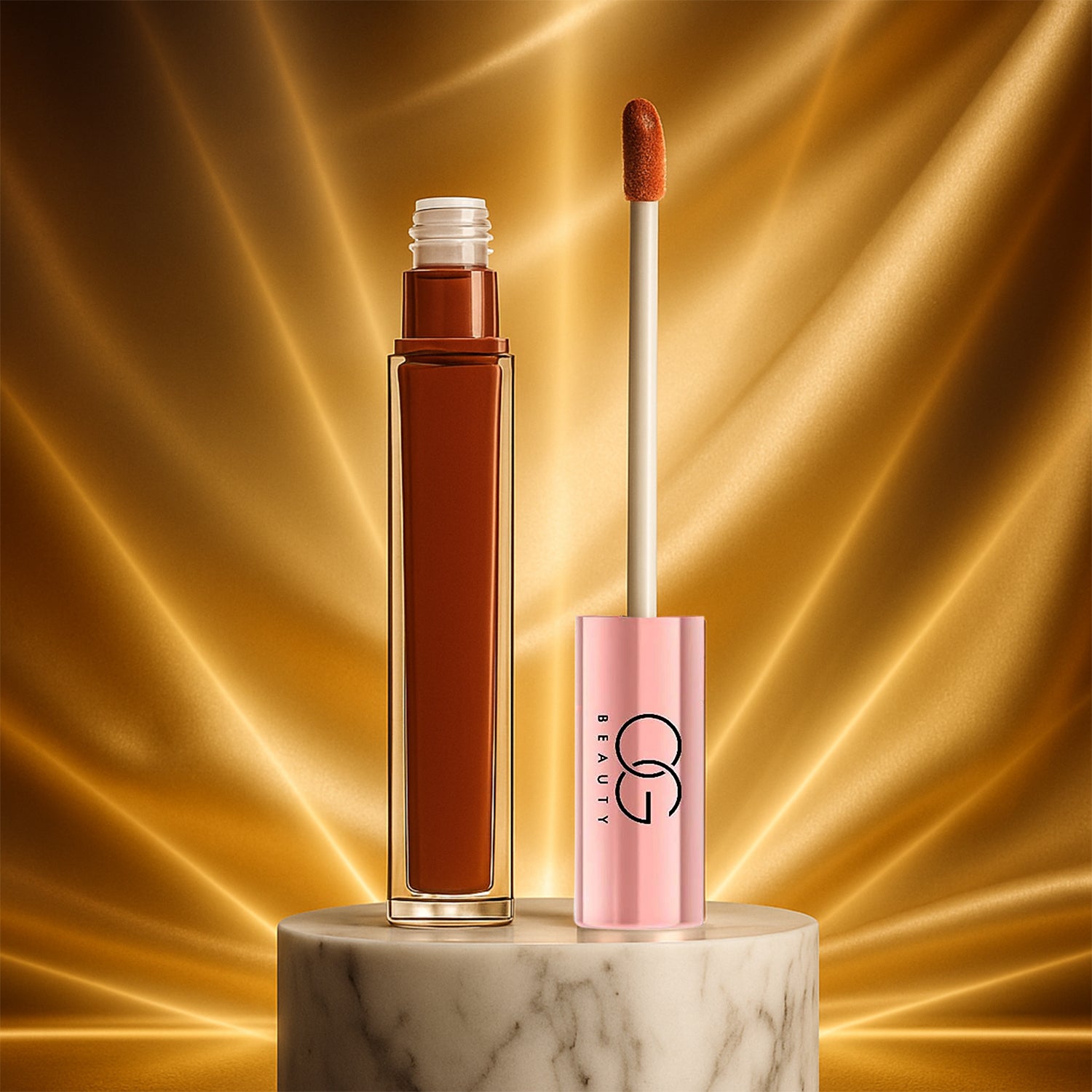 Wukusy Og Beauty Coffee Cuddle Moisture Lock Liquid Lipstick in 4.5ml, showing the sleek tube and applicator with coffee-themed design