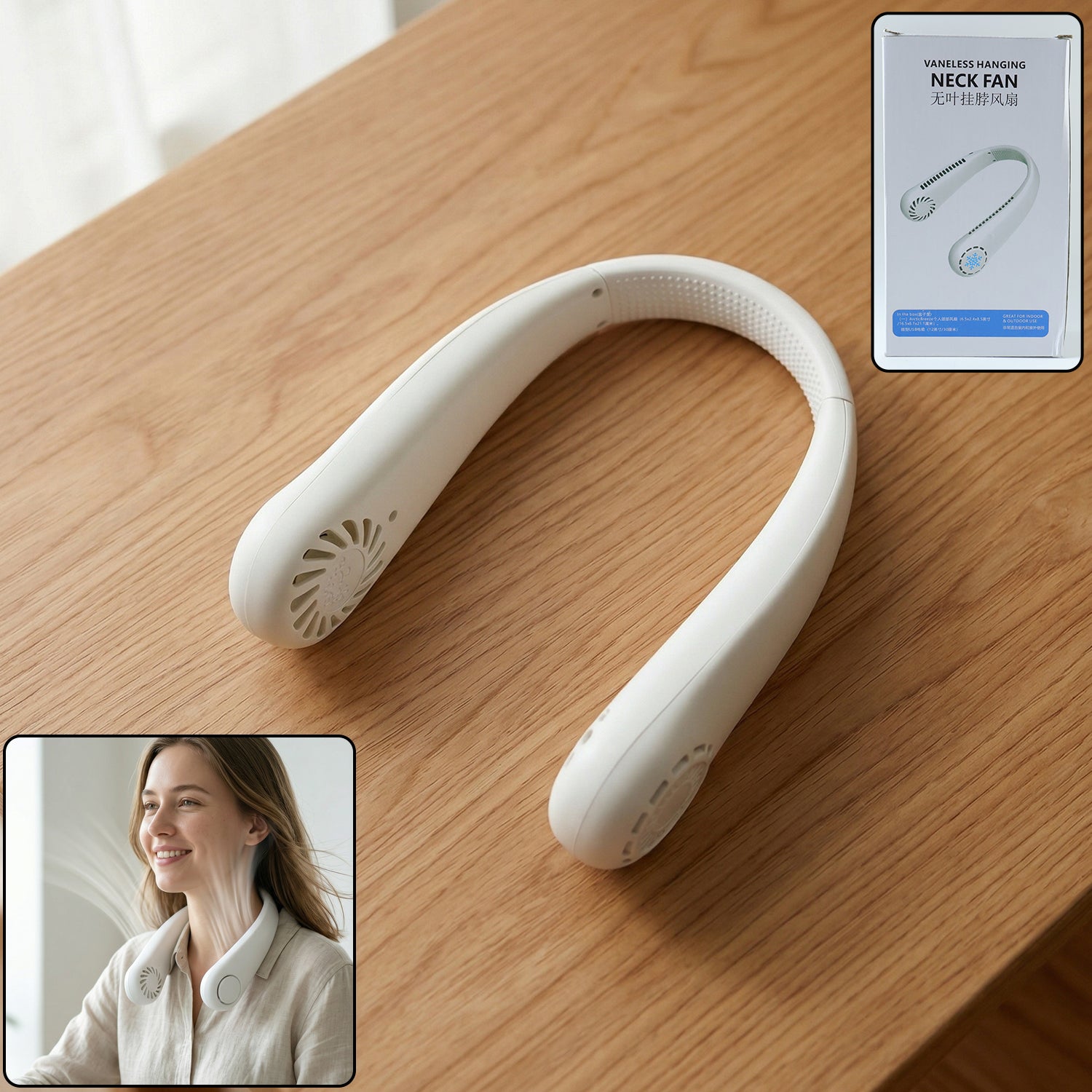 Portable Rechargeable Neck Fan (1 Pc White Color)