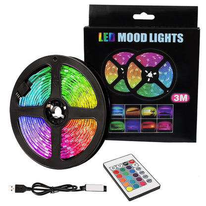 Wukusy 3m RGB LED strip lights set with color-changing mood lights and flexible design for home decoration and ambiance.