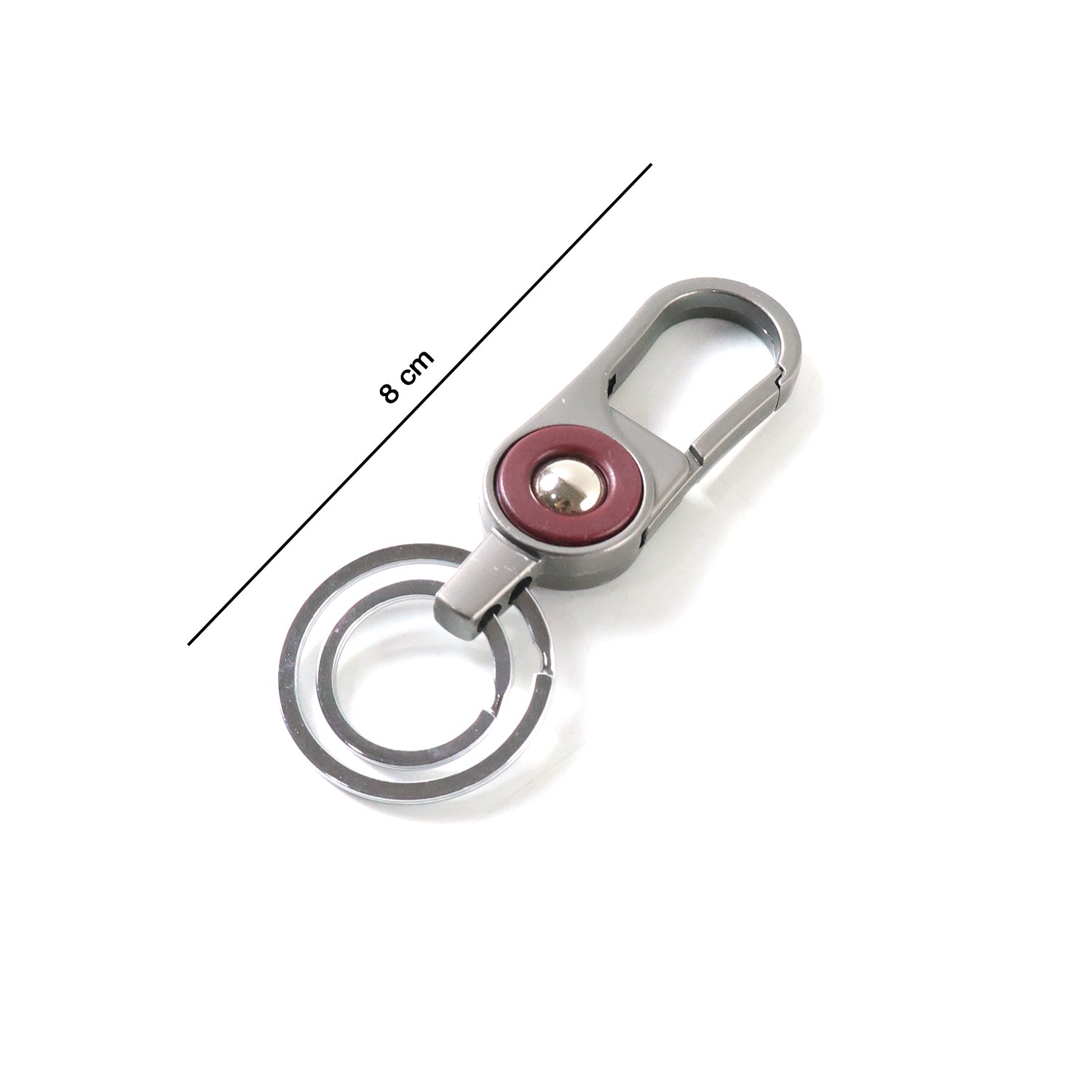 Wukusy premium metal key holder with dual rings and secure clip, shown holding multiple keys in a close-up view