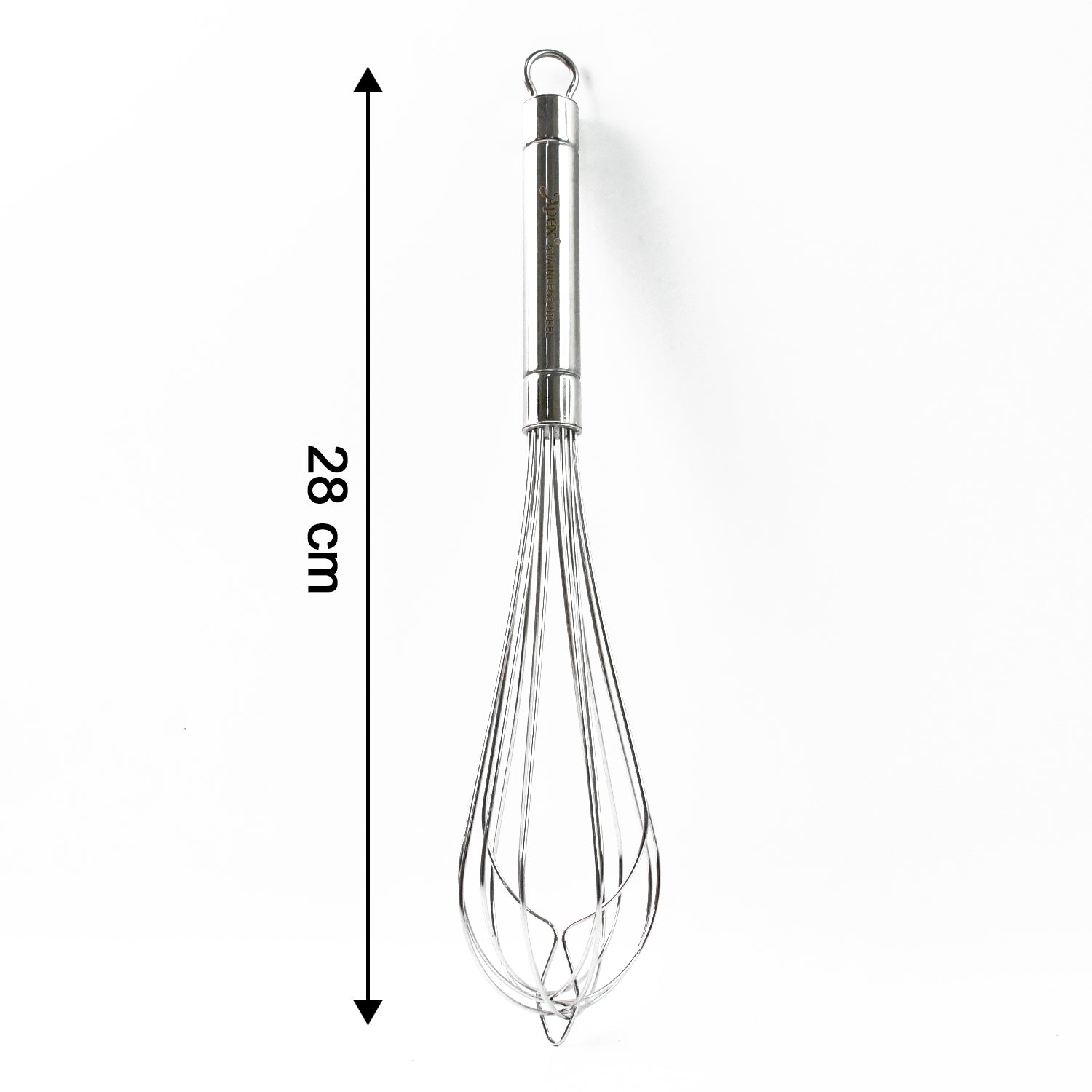 Wukusy Apex stainless steel medium hand whisk for kitchen mixing and whipping, with a comfortable handle and durable construction.