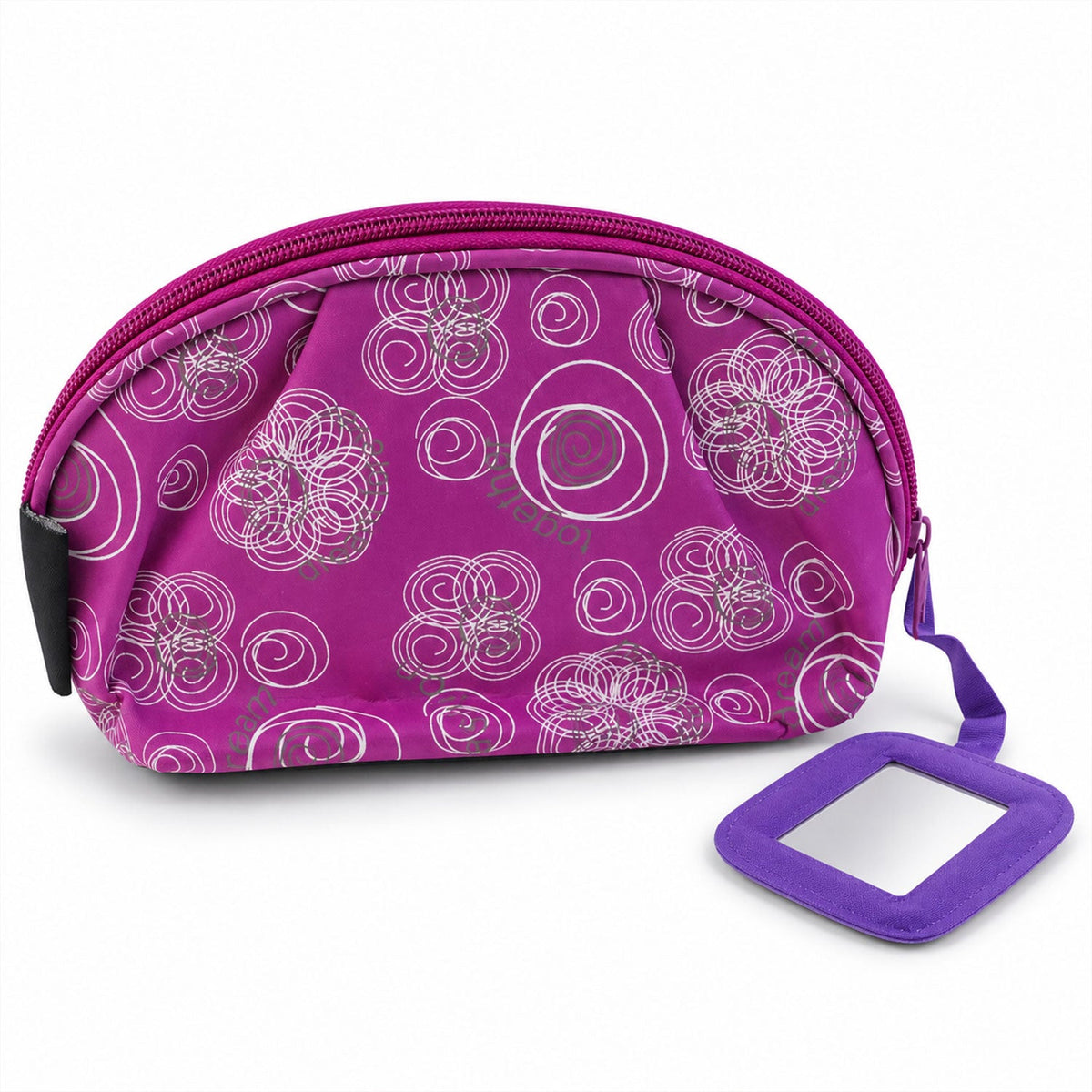 Wukusy floral cosmetic zipper pouch with attached mirror, 20x11 cm, ideal for travel makeup storage, featuring colorful flower design.