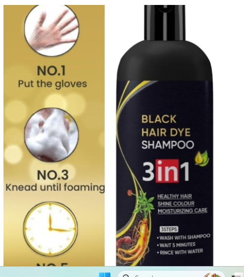 Four bottles of Drpshippr 3-in-1 black hair dye natural shampoo in a pack, featuring sleek black bottles with product labels.