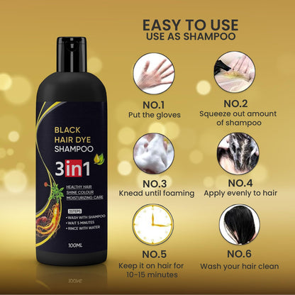 Pack of 4 Drpshippr 3-in-1 black hair dye natural shampoo bottles for hair coloring and care.