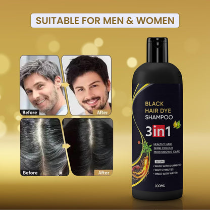 Pack of 4 Drpshippr 3-in-1 black hair dye natural shampoo bottles for hair coloring and care.