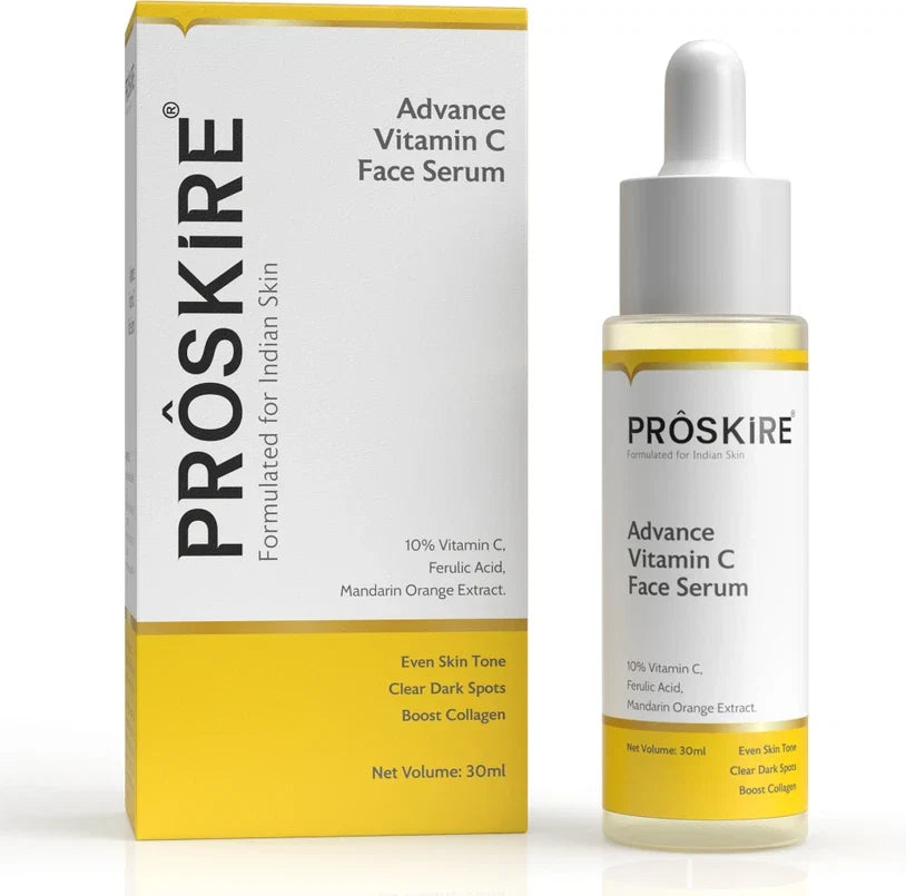 Proskire 10% Advance Vitamin C Serum With Ferulic Acid, For Dark Spots Pigmentation & Glowing Face - 30 ml (Pack of 1)