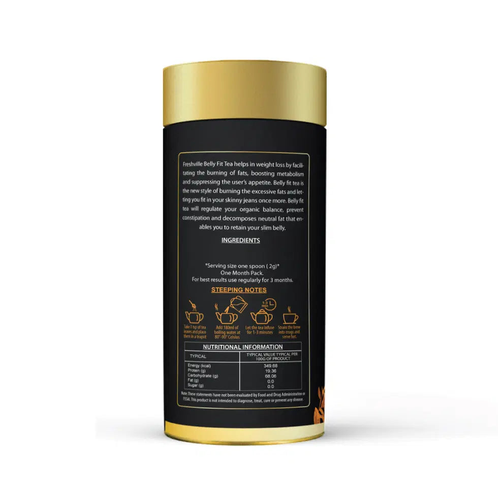 Freshville Belly Fit Tea in a glass tea pot, showcasing the herbal blend and brewing process for healthy digestion.