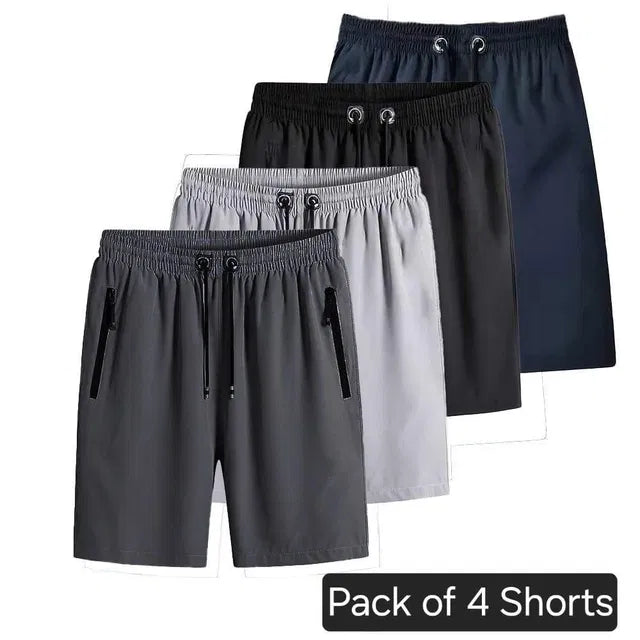 Set of four men's stretchable cotton shorts in various colors, designed for comfort and casual wear by brand 34751.