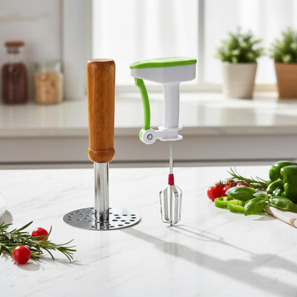  Combo of Steel Potato Masher & Power-Free Blender – Easy-to-Use Manual Kitchen Tools for Mashing, Blending, and Cooking | Essential Set for Smoothies, Sauces, and Mashed Potatoes