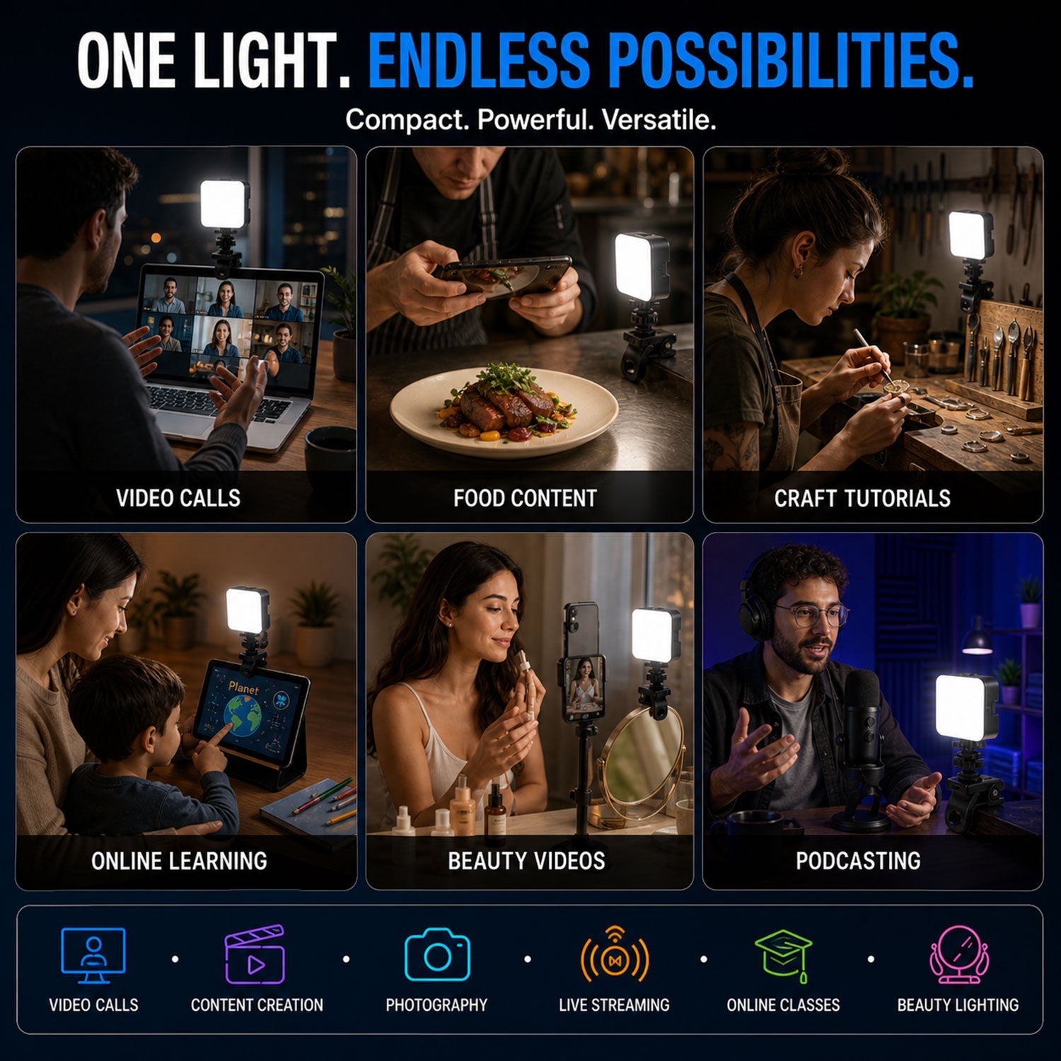 Portable Rechargeable Rgb Camera Led Light With Clip Mount For Content Creation