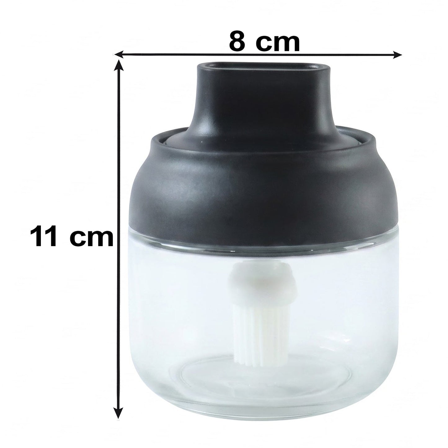 Round Glass Jar Oil Dispenser With Brush 280 Ml For Cooking And Kitchen Use (1 Pc)