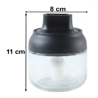 Round Glass Jar Oil Dispenser With Brush 280 Ml For Cooking And Kitchen Use (1 Pc)