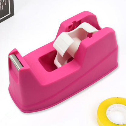 Wukusy 9506 plastic tape dispenser cutter for home office use, with stationary and packaging tape on a clean surface.