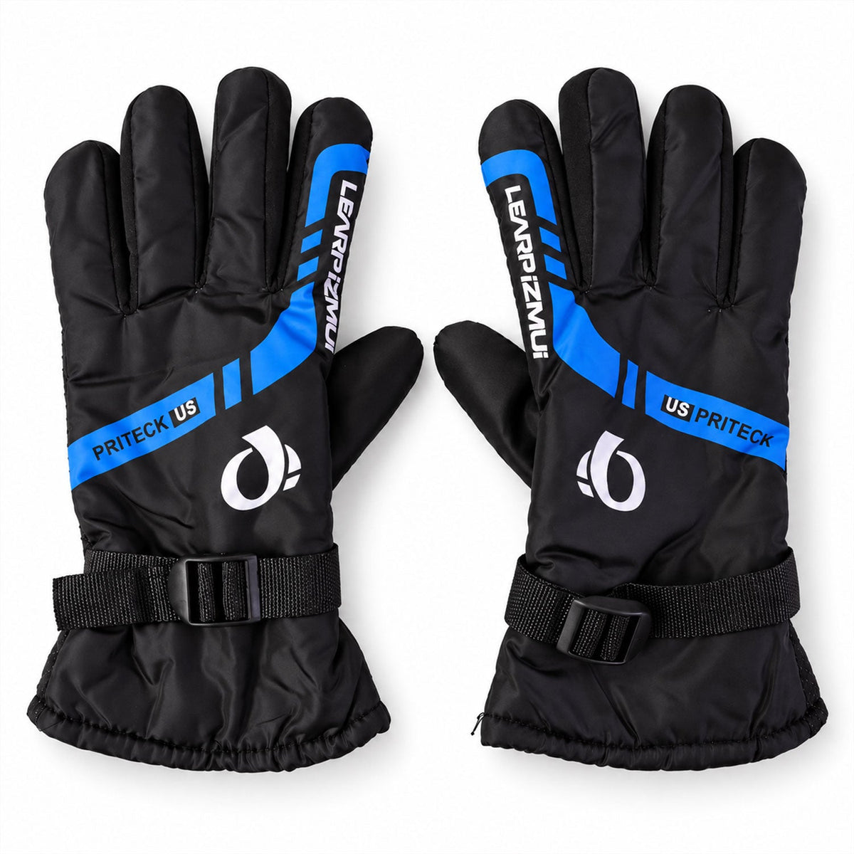 Wukusy winter full-finger gloves with fleece lining and adjustable wrist buckles, showing a close-up of the gloves' textured fabric.