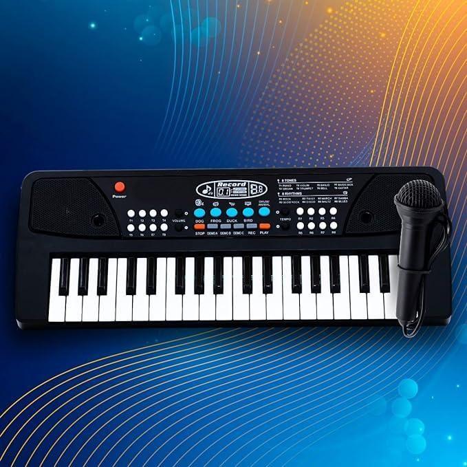 Drpshippr 37-key piano keyboard toy with microphone and USB power cable, featuring sound recording and portable analog design.