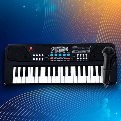Drpshippr 37-key piano keyboard toy with microphone and USB power cable, featuring sound recording and portable analog design.