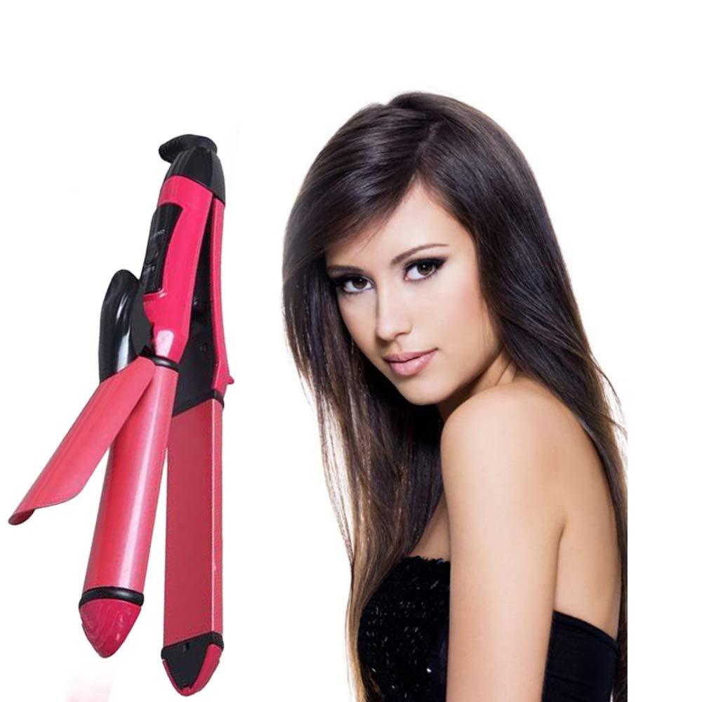 Wukusy 2-in-1 hair straightener and curler iron for women, showcasing sleek black styling tool for straight and curly hair.