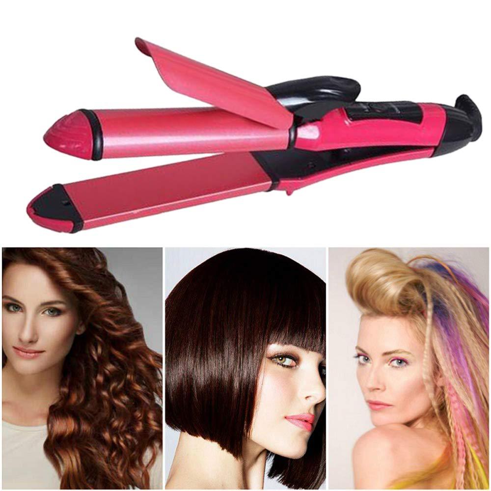 Wukusy 385 2-in-1 hair straightener and curler machine for women, showing a dual-purpose hair iron for straightening and curling.