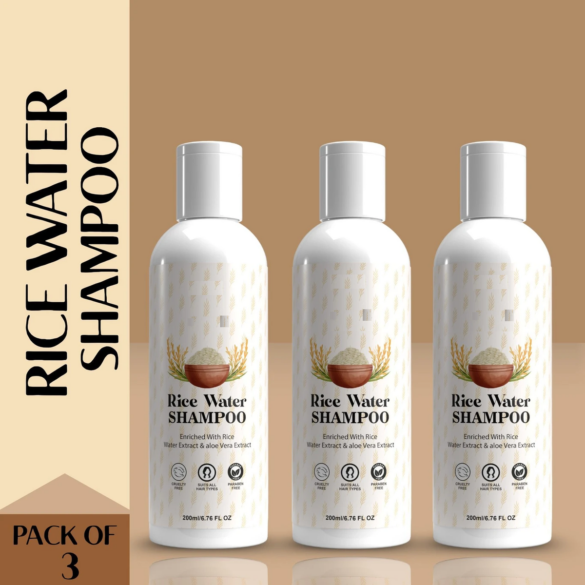 Dropdash Rice Water Hair Shampoo bottle, paraben and sulphate free, with a clean, minimal design for healthy hair care.
