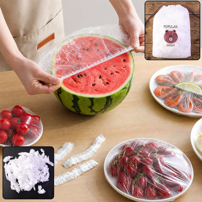 Plastic Elastic Food Wrap Bag Covers For Bowls Plates And Fresh Storage (100 Pc)