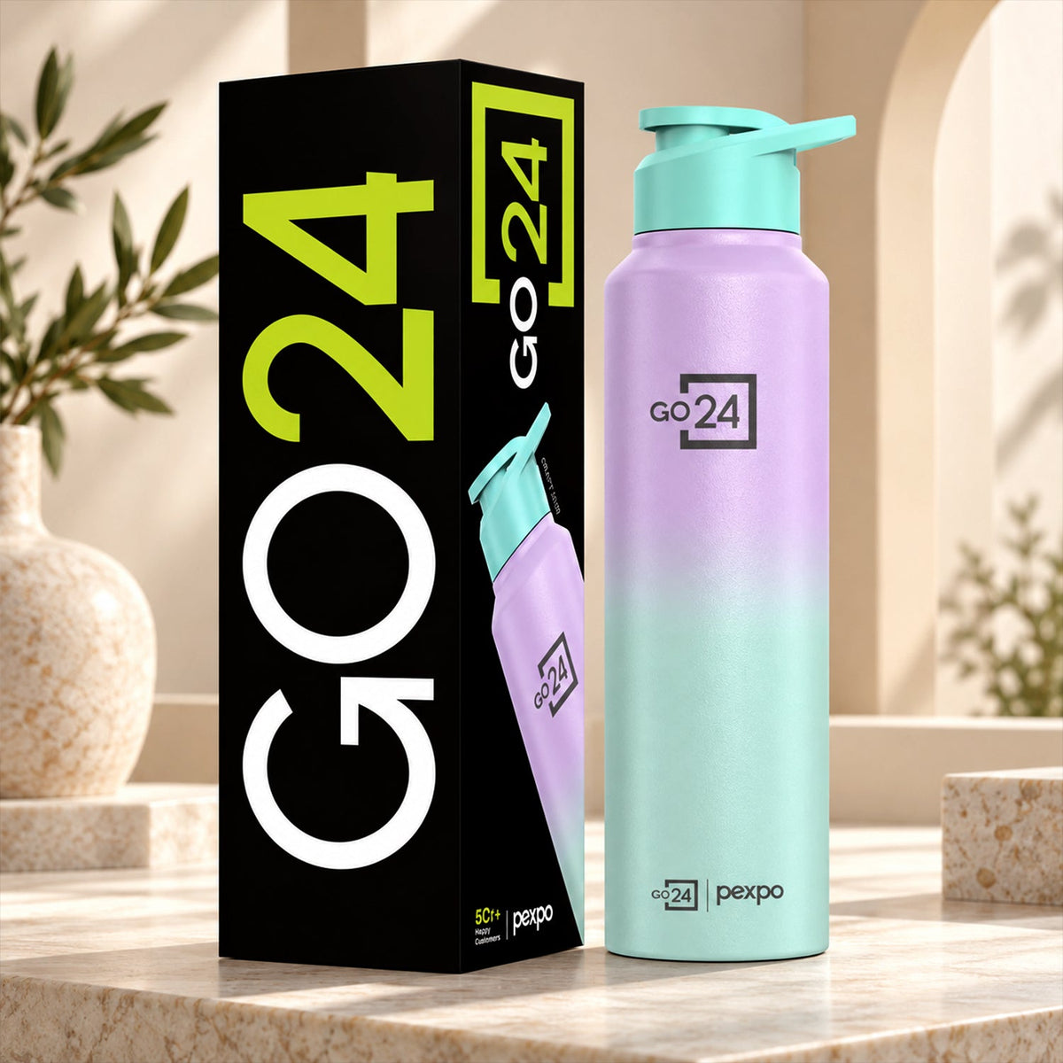Wukusy stainless steel water bottle with carry loop, 1000ml capacity, suitable for office and travel.