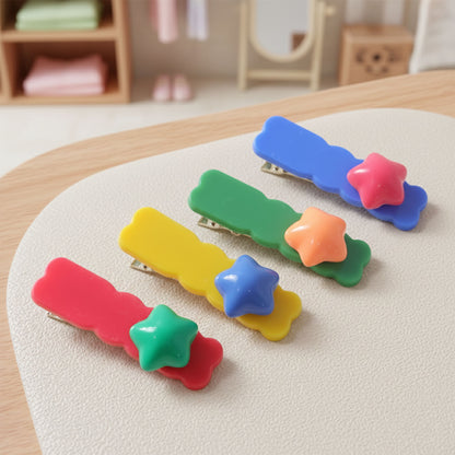 Colorful Star Design Decorative Hair Clip Set (4 Pc)